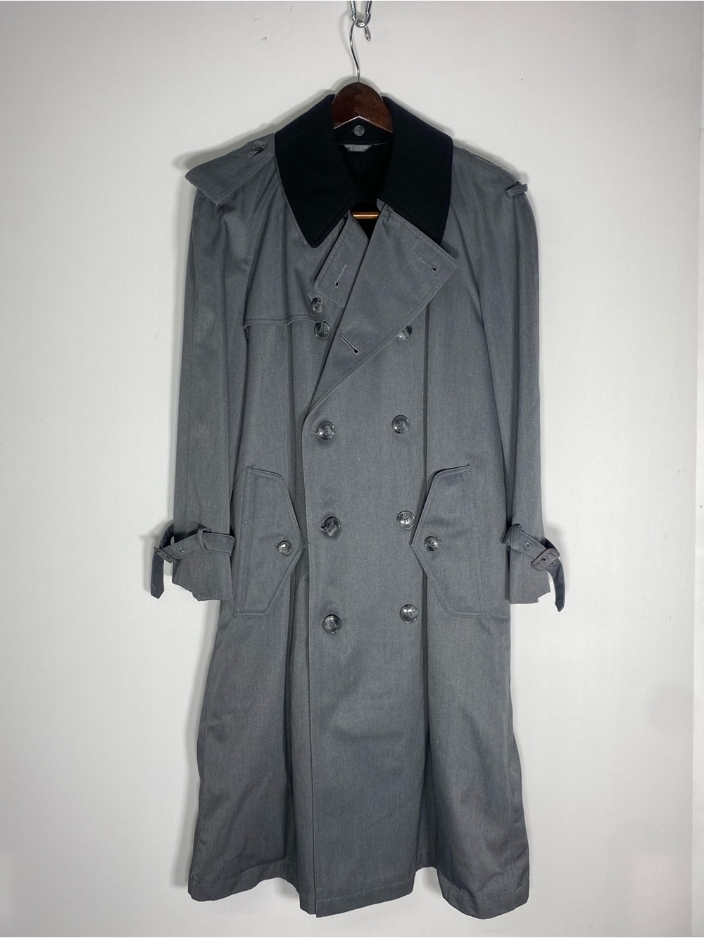 Bachrach Gray Trench Coat with Black Contrast Collar